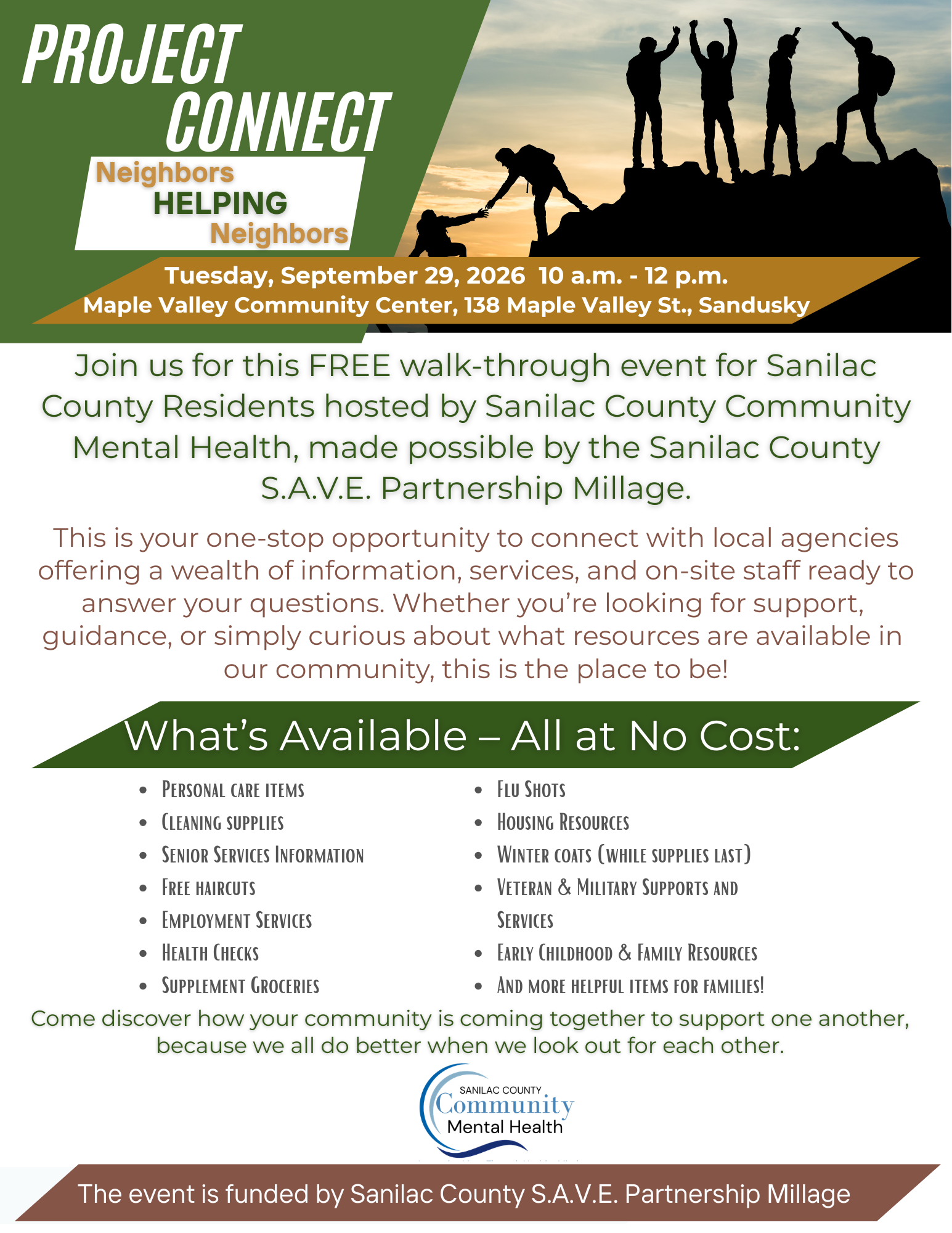 Sanilac County Community Mental Health Project Connect Event Flyer